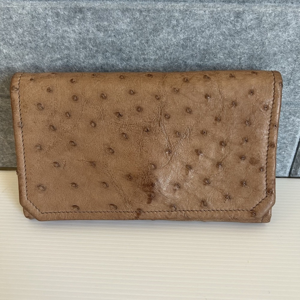 Luxury Genuine Ostrich Leather Clutch Wallet Raised Quill Pattern